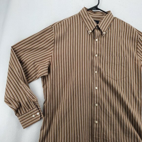Dockers Shirt Men's Long Sleeve Striped Casual Button Up Collared Brown XL - Picture 4 of 11